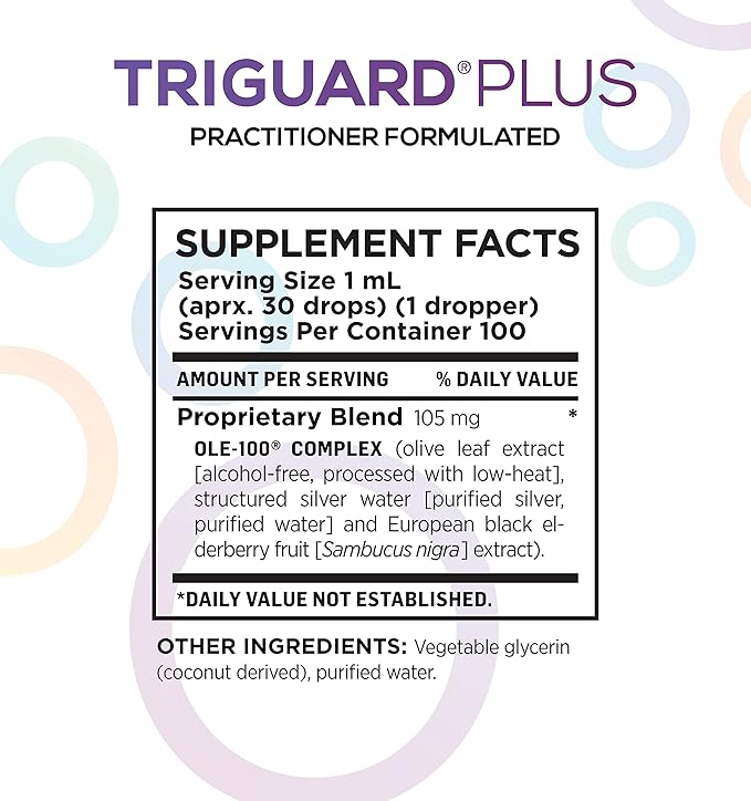 Triguard Plus Concentrate | Colloidal Silver, Sambucus Elderberry Extract & Olive Leaf Extract, 3-in-1 Liquid Immune Support | Powerful Immune System Booster | Great Taste - 3.4oz / 100ml, Made in USA