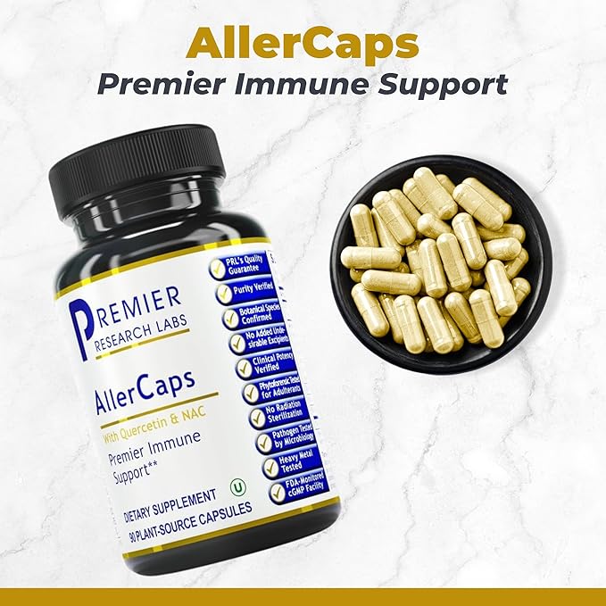 Premier Research Labs AllerCaps - A Lung Health Supplement with NAC/N-Acetyl Cysteine, Featuring Bromelain, Reishi Mushroom & Quertecin, Immune Support Formula - 60 Vegetarian Capsules