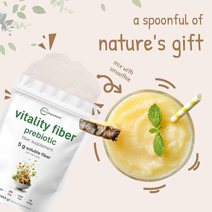Micro Ingredients Vitality Fiber Powder, 1lb | Natural Prebiotic to Support Digestive & Gut Health | Soluble, Easily Digestible | Unflavored, Vegan