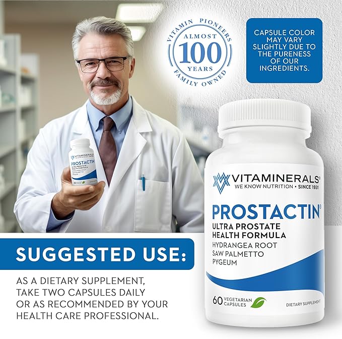 Vitaminerals® Prostactin | Prostate Support | Saw Palmetto 230mg | Pygeum | Lycopene | Pumpkin Seed & More | 60 Veggie Caps