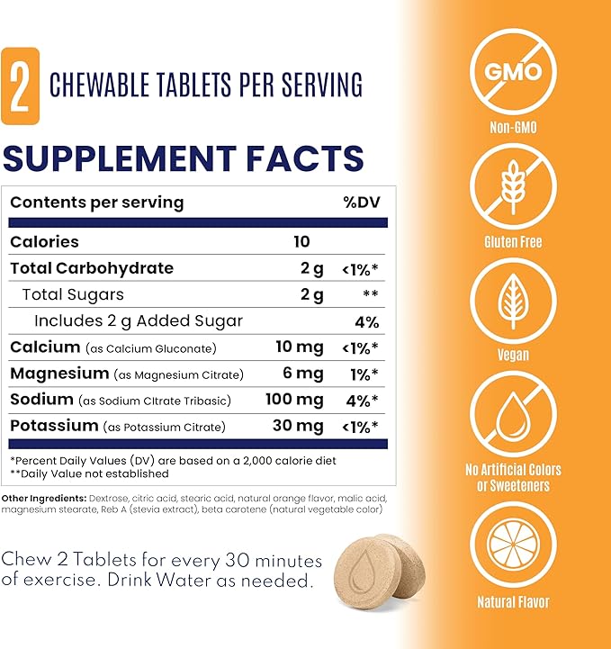 SaltStick Electrolyte FastChews - 60 Orange Chewable Electrolyte Tablets - Salt Tablets for Runners, Sports Nutrition, Electrolyte Chews - 60 Count Bottle