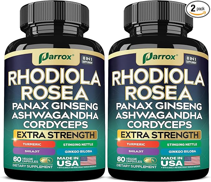 Rhodiola Rosea Panax Ginseng Ashwagandha Cordyceps Mushroom Turmeric Ginkgo Biloba Stinging Nettle Adaptogen Blend Supplement Capsules for Daily Wellness Support (2 Pack)