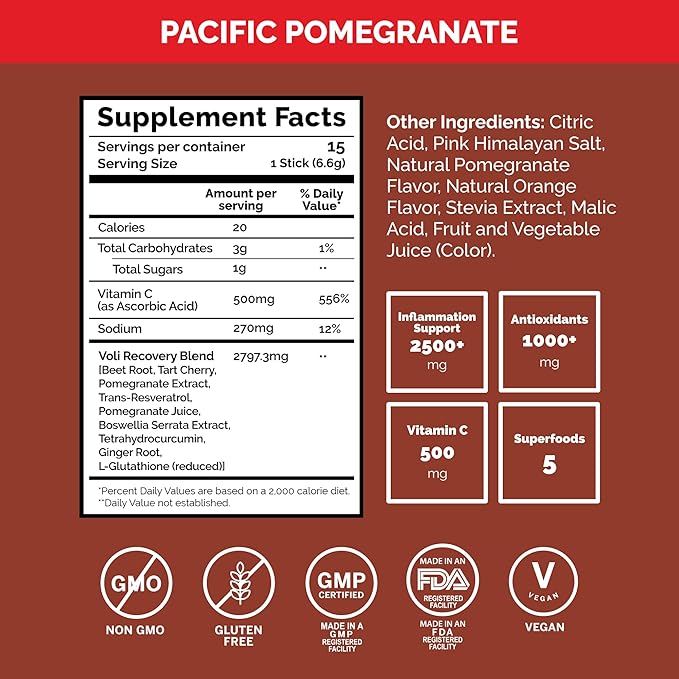 Voli Recovery - Post Workout Superfood Powder | Plant-Based Drink Mix Packets with Curcumin, Ginger & Vitamin C for Muscle Recovery & Immune Support, Inflammation & Leg Cramps Support, Vegan, 15 Count