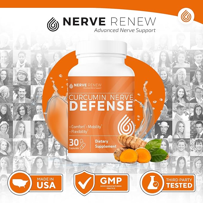 NERVE RENEW Curcumin Nerve Defense with Meriva Curcumin Phytosome for Complete Nerve Nourishment and Comfort - Optimized Curcumin with Black Pepper Extract - 30 Capsules