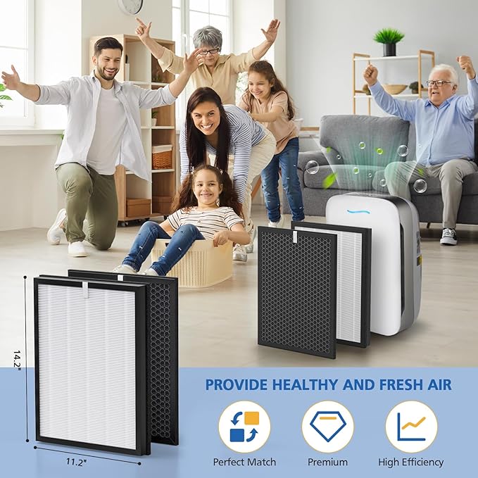AP-B102 HEPA Replacement Filter Set Compatible with Alexapure Breeze AP-B102 and 3049 Air Purifier, Replaces Part # AP-B103(HEPA Filter) and #AP-B104(Carbon Filter), 2 HEPA + 2 Carbon Filters