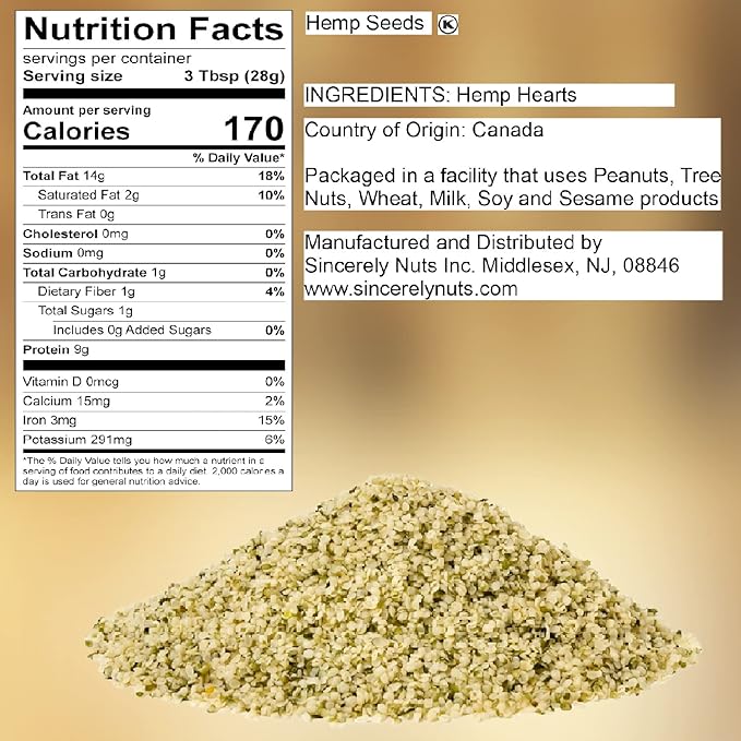 Sincerely Nuts Hulled Hemp Seeds – (2 lb bag) All Natural Super Food | Natures Complete Protein Contains All 9 Essential Amino Acids | Omega 3 Fat for the Heart | Non GMO, Kosher, Gluten Free, Raw