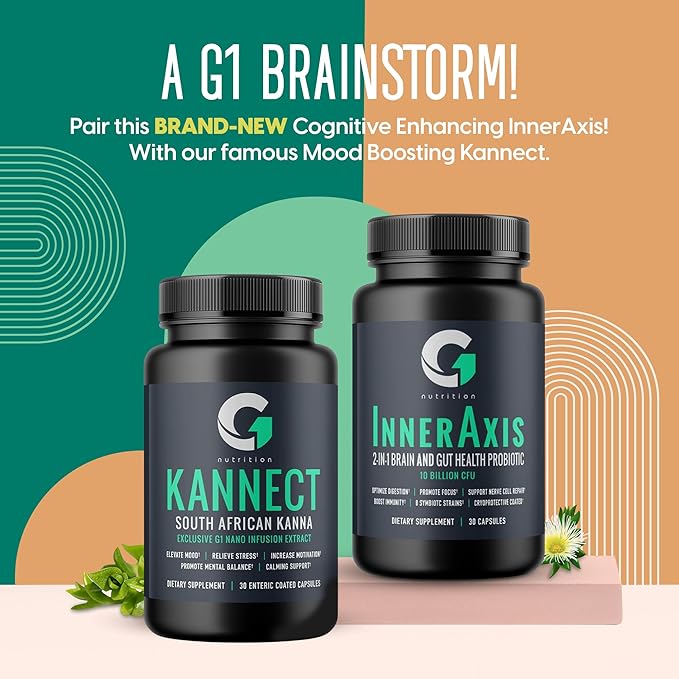 InnerAxis 2-in-1 Brain and Gut Health Probiotic, 10 Billion CFU, 8 Symbiotic Strains for Gut, Psychobiotic, Mood and Brain Support, Acidophilus Probiotic for Women and Men, 30 Servings