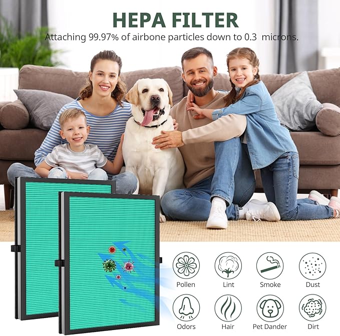 2 Pack MK-04 Air Fil-ter Replacement Compatible with MK-04 MG04JH Air Puri-fier, 4-in-1 High-Efficiency Pollen Pet Dander Hair HEPA Fil-ter Suitable- Pet Dander Version