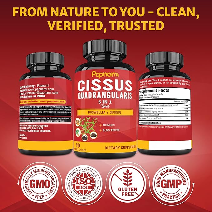 Super Cissus Quadrangularis Extract Capsules with Boswellia, Guggul, Turmeric, Pepper | 3 Months Supply