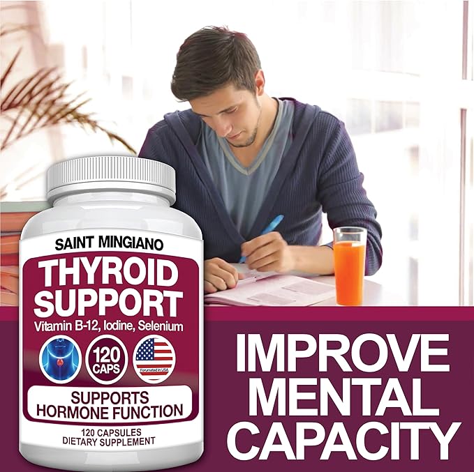Thyroid Support Supplement with Iodine |120 Capsules to Help Body Mass & Improve Energy, Cardiovascular, Energy & Focus Formula | 14 Natural Vitamins