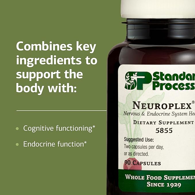 Standard Process Inc. Neuroplex - Whole Food Nervous System Supplements, Brain Health and Brain Support with Thiamin, Spanish Moss, Riboflavin, Calcium Lactate, Vitamin B6, Niacin - 90 Capsules