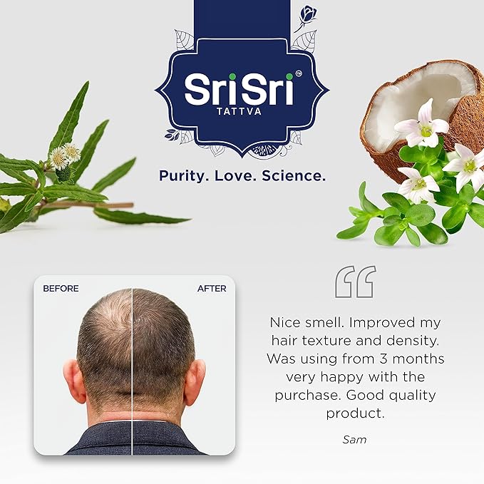 SRI SRI TATTVA Brahmi Bhringraj Hair Oil – Herbal Indian Coconut Scalp Treatment for Smooth, Healthy Hair Care – Ayurvedic Conditioning Mask with Natural Ingredients (6.76 fl oz)