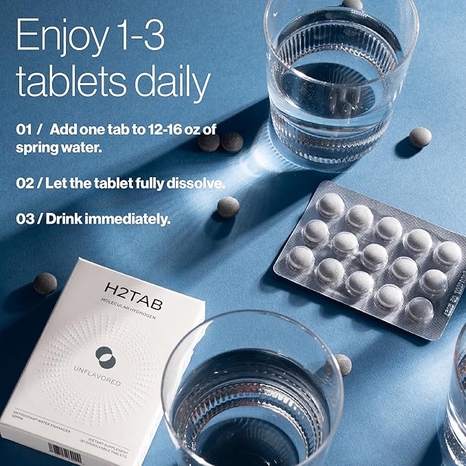 Molecular H2TAB Hydrogen Tablets with Magnesium -12 PPM Hydrogen Tablets for Drinking Water -Rich in Antioxidants, Supports Cellular Health, Recovery & Cognitive Function (30 Counts, Unflavored)