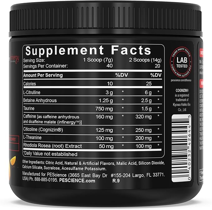 PEScience Prolific Pre Workout Powder for Men & Women with L-Citrulline Nitric Oxide Booster, Energy Powder & Nootropic for Focus – Preworkout Without Beta Alanine – 40 Scoops, Mango Splash