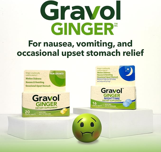 Gravol Ginger Tablets for Upset Stomach and Nausea, 20ct