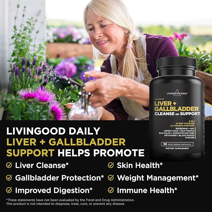 Livingood Daily Liver & Gallbladder Cleanse or Support Supplement with Milk Thistle, Ox Bile, Bile Salts, Digestive Enzymes and Artichoke Leaf Extract, Digestive Health & Liver Support, 56 Capsules