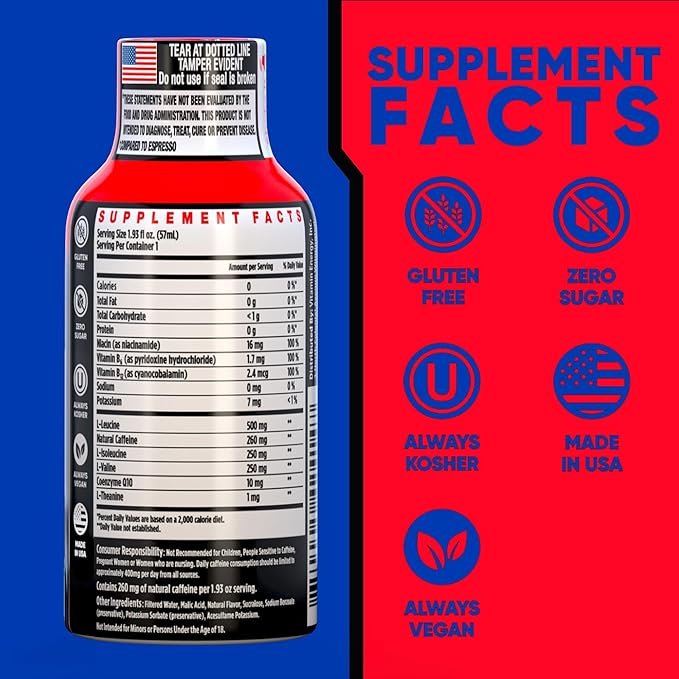 Vitamin Energy Focus+ Extra Strength Daily Energy Shot – Tropical Infusion – 260mg Natural Caffeine, 100% DV B-Vitamins – Focus & Productivity Support – Zero Sugar, Vegan, Kosher – 1.93 fl oz, 24-Pack