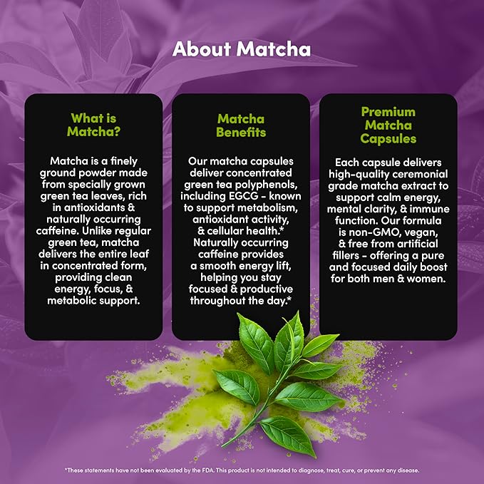 Matcha 1000 mg - Green Tea Powder Supplement for Women & Men - EGCG Matcha Tea Pills - Vegan, Gluten Free, Dairy Free, Non-GMO - 60 Capsules