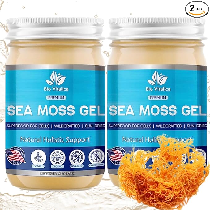 Sea Moss Gel by BioVitalica - Irish sea Moss raw Organic - Premium Quality - Dr Sebi, Vegan superfood for Cells - 100% Natural Seamoss Gel - (Pack of 2, Original)