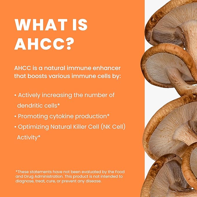 Immune HD with AHCC Supplement for Immune Support,1500mg of AHCC + Olive Leaf Extract & Quercetin with Bromelain, Maintains Natural Killer Cell Activity for Immune System, 60