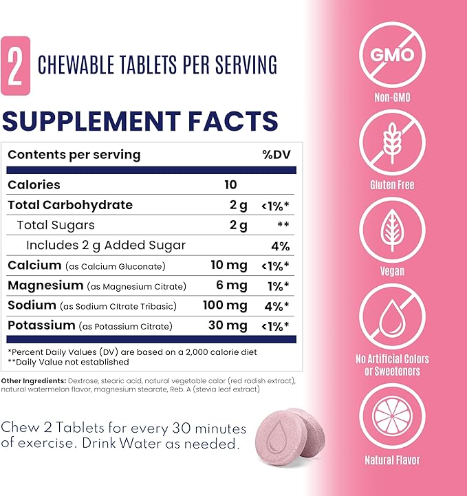 SaltStick Electrolyte FastChews - 120 Watermelon Chewable Electrolytes - Salt Tablets for Running and Hydration, Electrolyte Chews - 120 Count