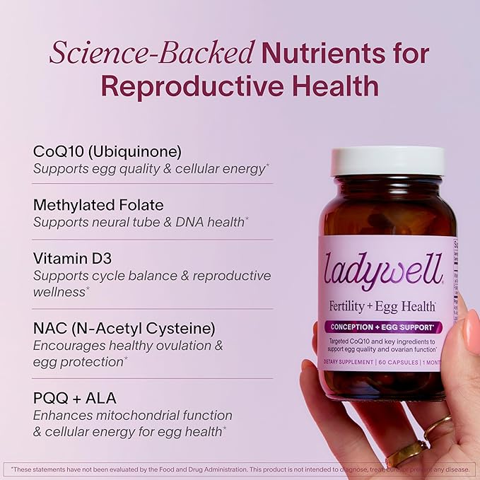 Fertility + Egg Health | Fertility Booster | Ovarian Health, Egg Quality, Ovulation & Healthy Conception Support | CoQ10, Folate + Key Ingredients | Science-Backed Women’s Supplement, 60 Ct