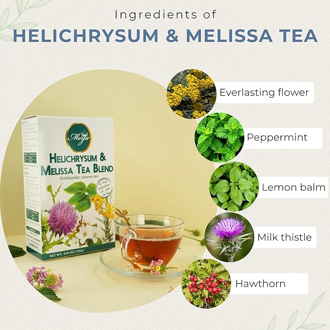 Merja Herbs Helichrysum & Melissa Tea - Gall bladder Support & Cleanse - Caffeine Free - 100% Natural & Premium Quality 250gr 8.82 oz