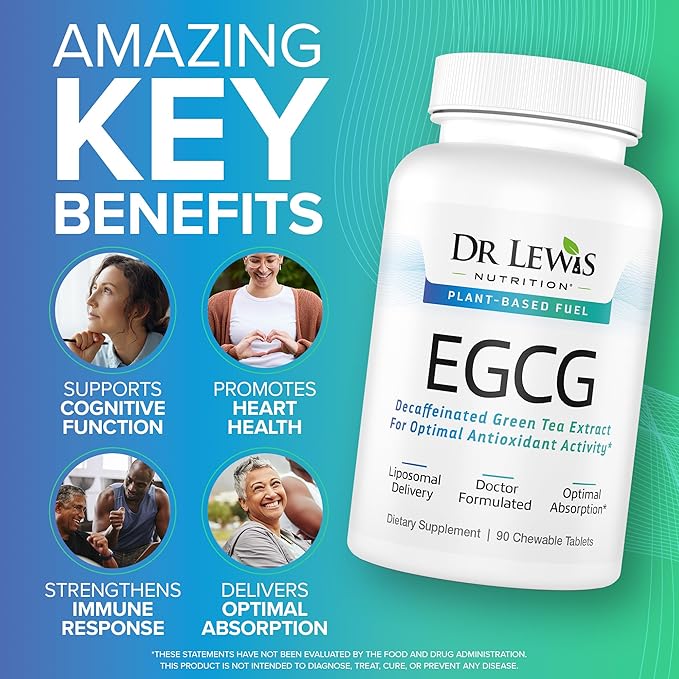 EGCG Green Tea Supplement - Liposomal Decaffeinated Extract for Cognitive, Heart, and Immune Support - Vegan, Gluten-Free, Non-GMO Formula for Optimal Absorption - 90 Tablets