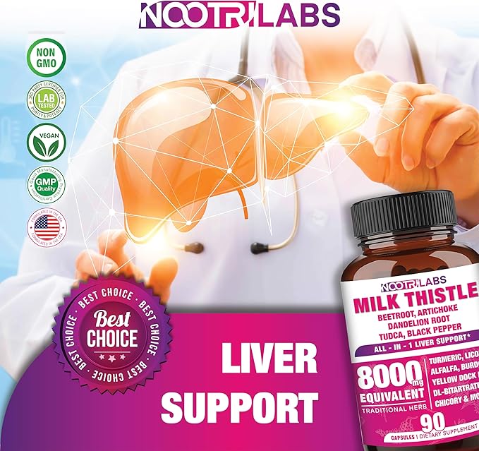 All-in-1 8000mg Highest Potency Milk Thistle NAC BeetRoot Artichoke Dandelion Root - Liver Health Support, Cleanse Detox & Repair, Antioxidant, Plus TUDCA Choline and Ginger - 90 Vegan Capsules