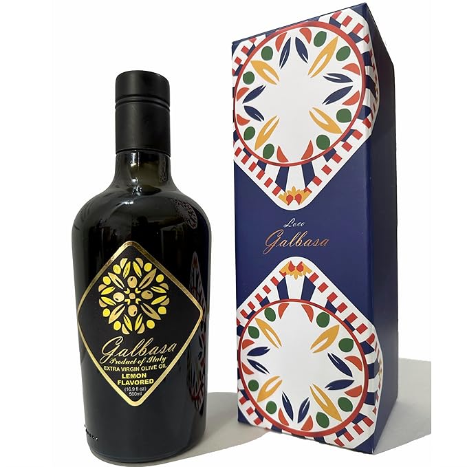 Galbasa - Organic Lemon Oil from Sicily, Italy - First Cold Pressed Extra Virgin Olive Oil and Fresh Lemons - Polyphenol Rich, No Pesticides | 16.9 fl oz
