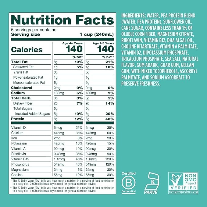 Ripple 32 oz Plant Based Milk 8g of Quality Sourced Pea Protein, Calcium Rich | Shelf Stable | Vegan & Non GMO Certified | Dairy, Soy, Nut, Gluten, & Lactose Free (Pack of 6) (32 Fl Oz (Pack of 6), Kids Original)