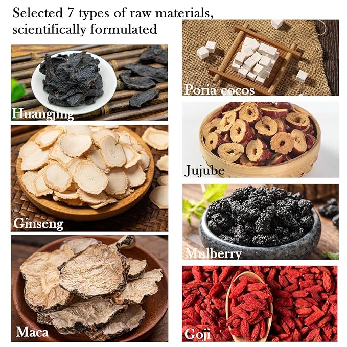 Ginseng Five Treasures Tea Wubao 250g/8.8oz Ginseng Six Treasures Kidney Tea Men’s Maca Herbal Men's Energy Husband Huangjing, Mulberry, Goji berries, Red Jujubes