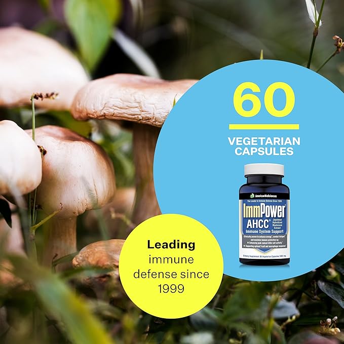 ImmPower AHCC Herbal Mushroom Supplement, 500mg per Capsule for Immune Support, Maintains Natural Killer Cell Activity, Pack of 1, 60 Veggie Capsules