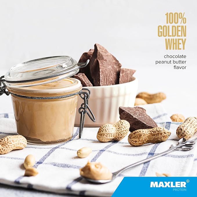 Maxler 100% Golden Whey Protein - 22g Protein per Serving - Premium Whey Protein Powder for Pre Post Workout - Fast-Absorbing Whey Concentrate Isolate Hydrolysate Blend - Chocolate Peanut Butter 2 lb