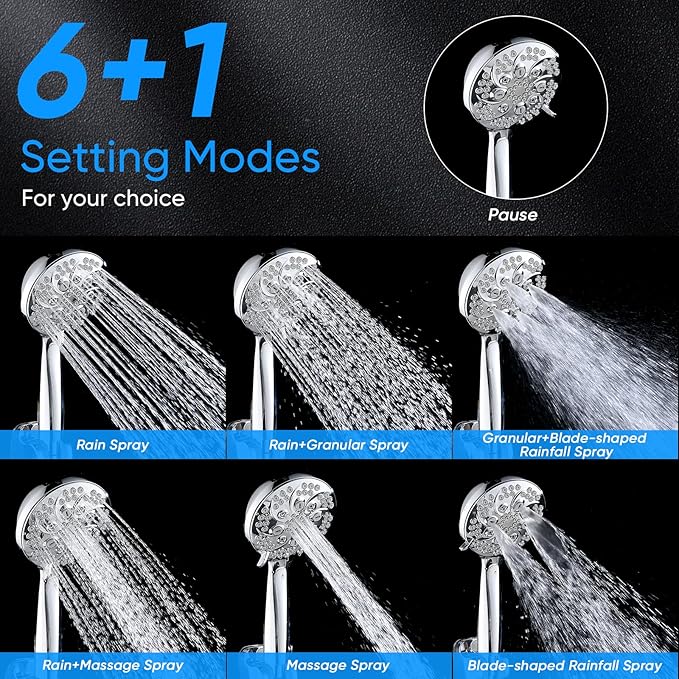 VXV 10 inch Filtered Shower Head,7 Settings High Pressure Dual Shower Heads with Handheld Spray Combo,3-Way Rain Shower Head with Filters,71''Shower Hose,Height Adjustable(Chrome)