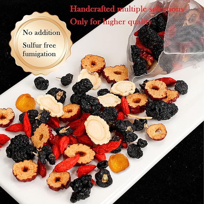Ginseng Five Treasures Tea Wubao 250g/8.8oz Ginseng Six Treasures Kidney Tea Men’s Maca Herbal Men's Energy Husband Huangjing, Mulberry, Goji berries, Red Jujubes