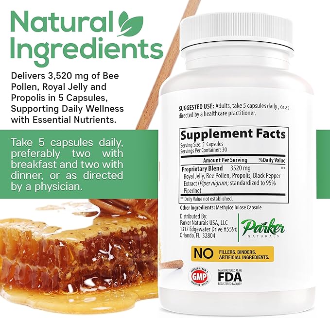 Supreme Bee Pollen Capsules, 3520 mg Royal Jelly, Bee Pollen, and Bee Propolis Capsules, Natural Bee Pollen Supplement for Adults, 150 Capsules
