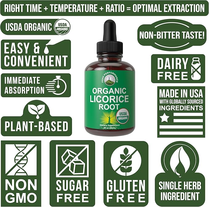 USDA Organic Licorice Root Extract Liquid Drops Supplement. Vegan Tincture for Digestion + Respiratory Health. Extracto de Regaliz Root Oil Herb. Zero Sugar, Gluten Free Supplements for Women and Men