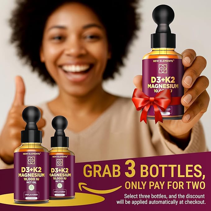 Liquid Vitamin D3 K2 10.000 IU with Magnesium Glycinate 5mg | VIT D3 K2 Drops for Adults | Mk7 Vitamin K2 200mcg | Vitamin D3 + K2 Supplement for Men & Women | Gluten Free | Non-GMO