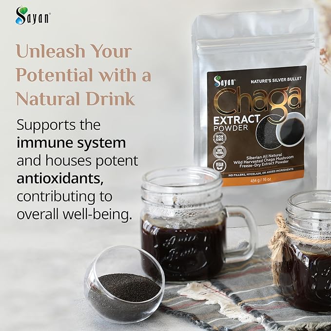 Sayan Chaga Mushroom Extract Powder (2.2 Lb) – Freeze Dried Siberian Wild Harvested - Organic Antioxidant Tea for Immune and Digestion Support - Focus, Energy, Clarity, Wellness - No Additives
