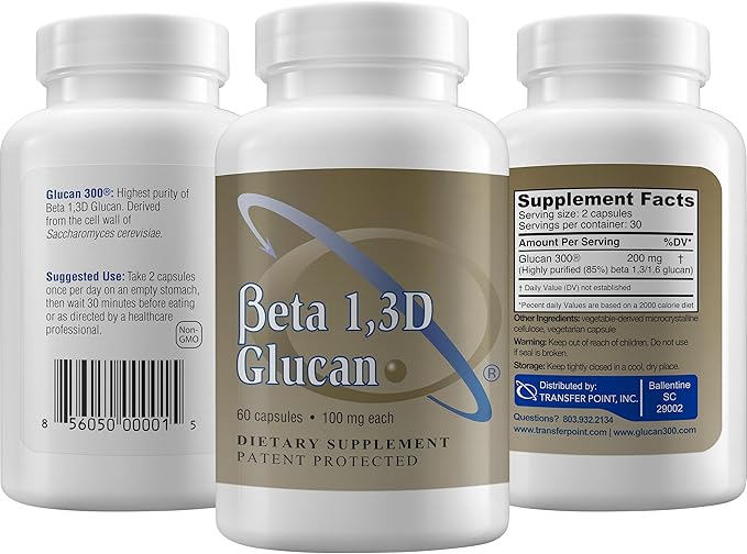 Immune Support Supplement Highly Purified Beta 1,3D Glucan 100 mg per Capsule (b-glucan Fiber) (Pack of 1)
