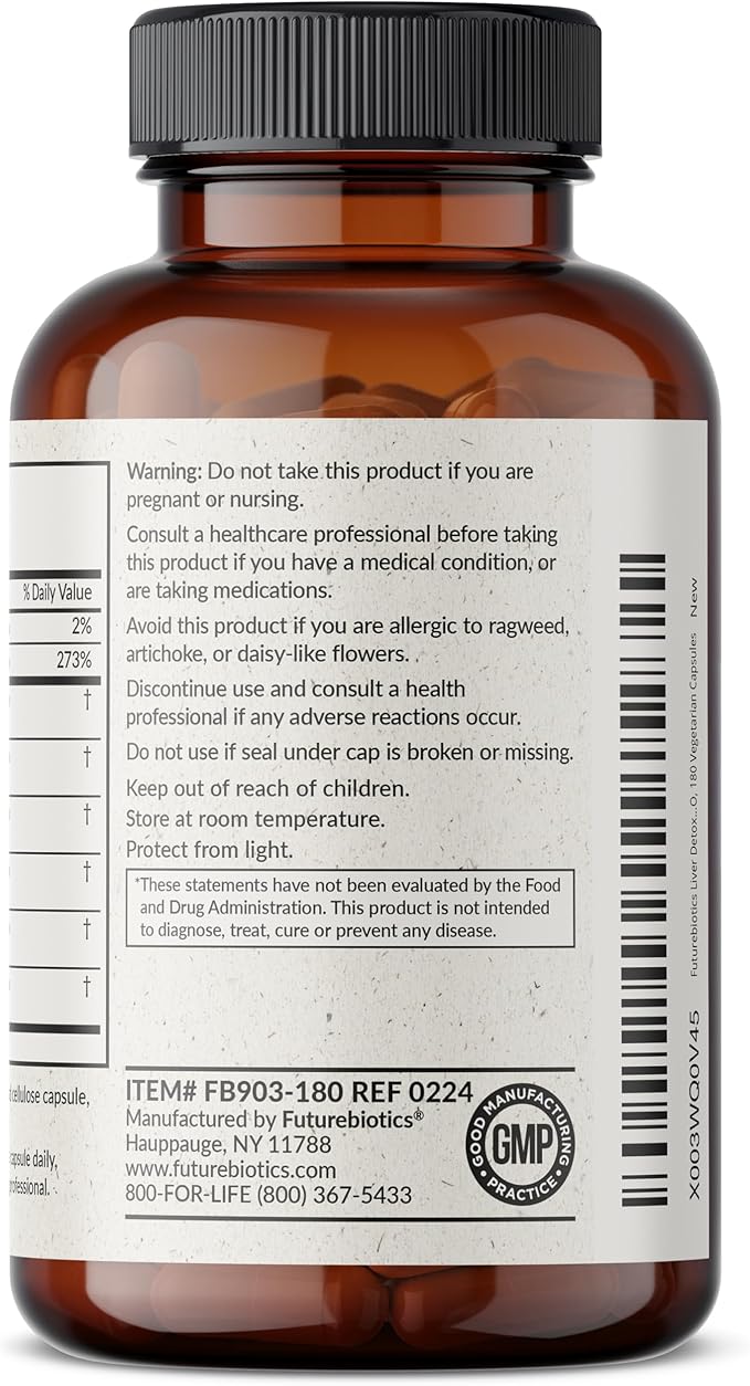 Futurebiotics Liver Detox Advanced Detox & Cleanse Formula Supports Healthy Liver Function with Milk Thistle, Dandelion Root, Turmeric Artichoke Leaf, & More, Non-GMO, 180 Vegetarian Capsules