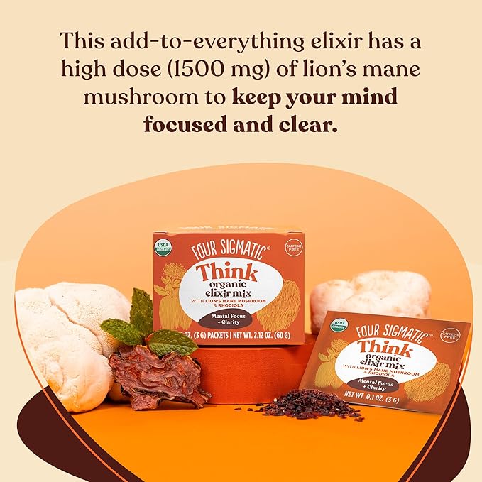 Four Sigmatic Lion's Mane Elixir Mushroom Coffee Alternative | Organic Lion's Mane Mushroom Powder, Rhodiola & Rose Hips | Immune & Memory Support | Paleo | Pack of 20