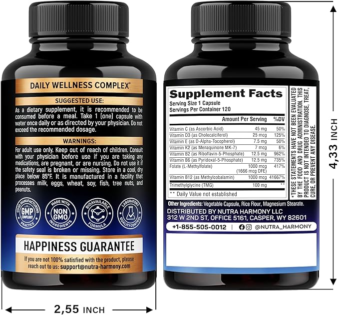 Vitamin B Complex Methylated - B-Complex with Methylfolate & B12 - Bioavailable for Men & Women - 9-in-1 Methylated Multivitamin - Energy, Brain & Mood - Vegan - Made in USA - 120 Capsules, One/Day