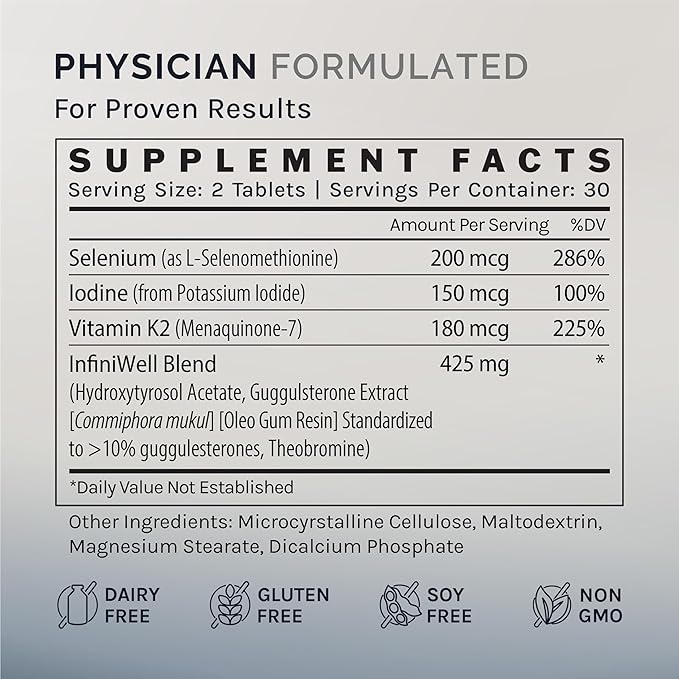 InfiniWell Thyroid Support Complex - Targeted Thyroid Supplement - Promote Hormone Signaling, Metabolic Health & Mitochondrial Energy Production - with Iodine, Selenium & More (60 Tablets)