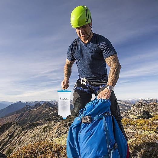 RunNico 2L/68oz Flow Water Filters Bag, Wide Mouth Water Storage Bag Compatible with 28mm Filter, Outdoor Foldable Water Filtration Reservoir for Expedition Camping Cycling Hiking Running (2 Pcs)