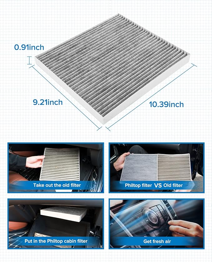 PHILTOP ACF057 (CF10371) Cabin Air Filter, Replacement for CTS (2005-2007,2009-2013), SRX (2004-2009), STS (2005-2011), Premium Cabin Filter with Activated Carbon Filter Up Dust Pollen Odor