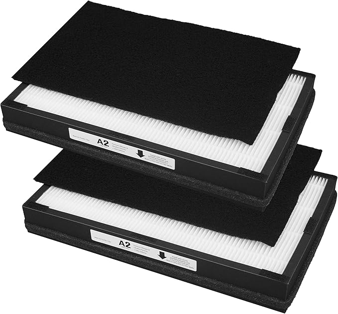 Replacement HEPA A2 Size Filter, Compatible with Filtrete Room Air Purifier Devices FAP-C02-A2, FAP-C03-A2, FAP-T03-A2, Part #1150101, 2 Pack