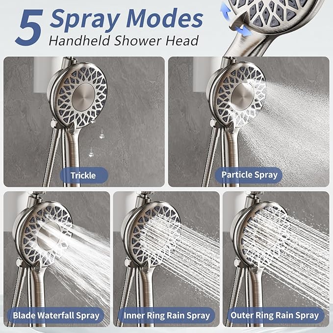 SINGSUO Filtered Rain Shower Head with Handheld Spray Combo, High Pressure Dual Shower Head with Filter for Hard Water, Modern Magnetix Double Shower Head and Handle Set, Lift Bar (Brushed Nickel)