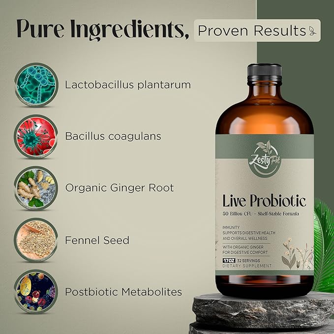 Liquid Probiotic - Natural Probiotic Blend with 50 Billion CFU - Helps Promote Immune Support & Gut Health for Men & Women - No Additives & Fillers -Vegan - Formulated in The USA, 17 fl oz
